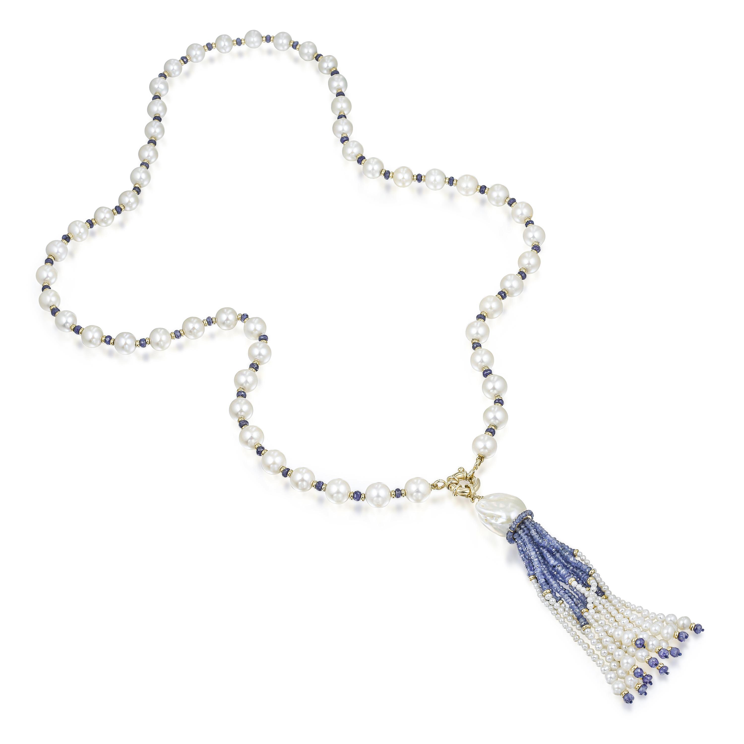 Appraisal: MARINA J WOVEN PEARL AND TANZANITE SAUTOIR METAL K yellow