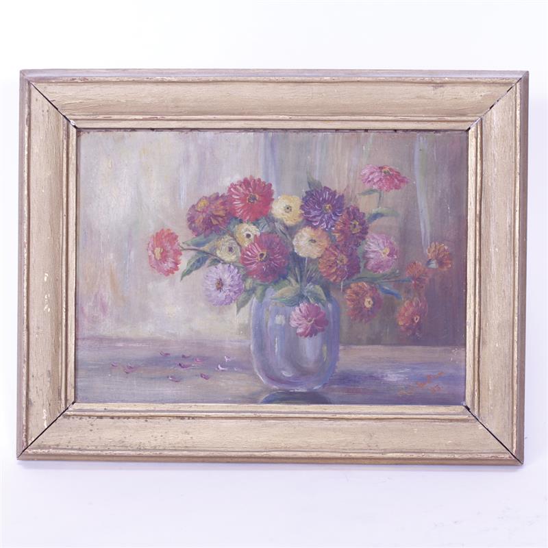 Appraisal: Vintage s floral still lifeoil on boardSigned M E Boston