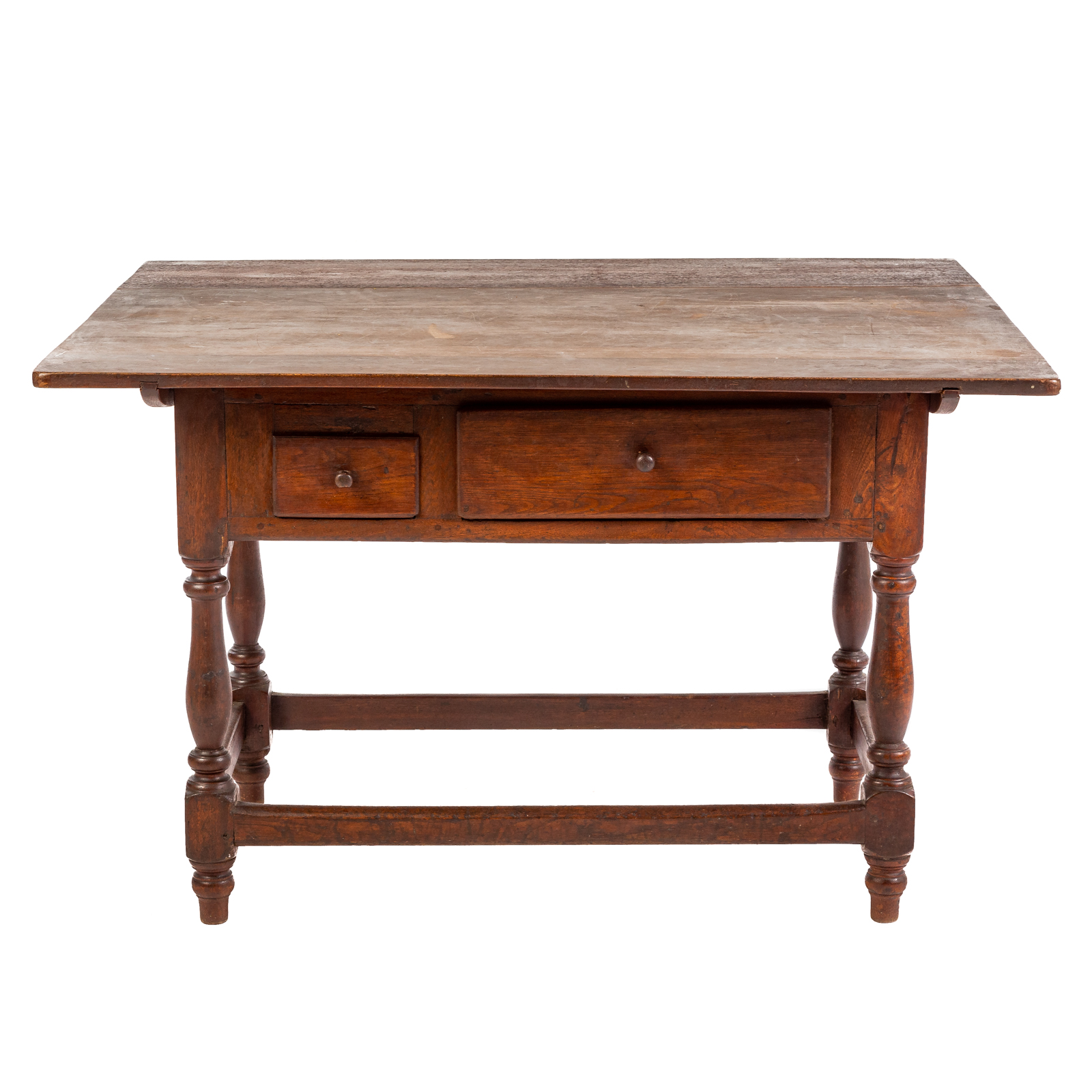 Appraisal: AMERICAN PRIMITIVE WALNUT TAVERN TABLE Early th century two drawers