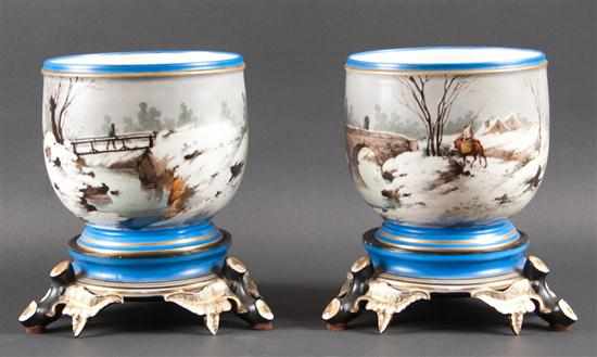 Appraisal: Pair of Porcelain de Paris paint decorated jardinieres and stands