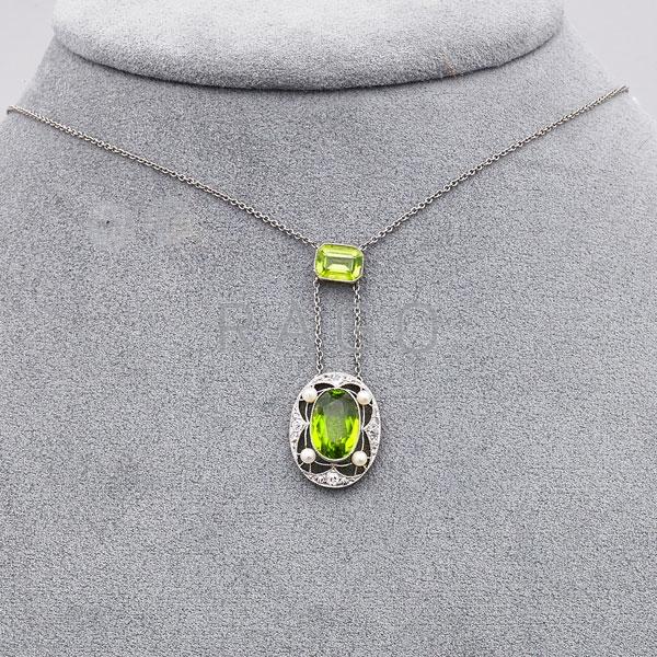 Appraisal: EDWARDIAN DIAMOND PERIDOT AND SEED PEARL LAVALIER Condition Report