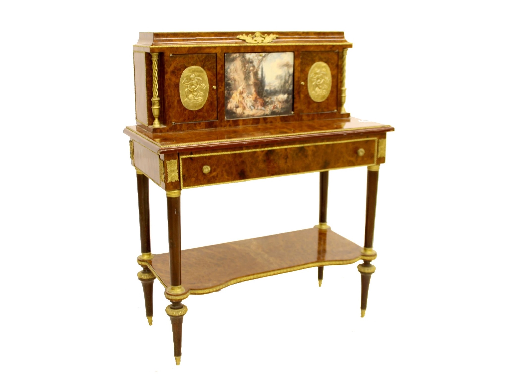 Appraisal: Decorative French style burr walnut bonheur de jour the raised