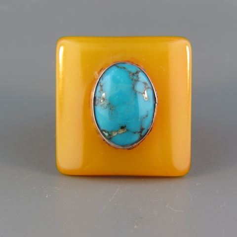 Appraisal: Turquoise and Amber Bakelite Ring oval gem in sterling bezel