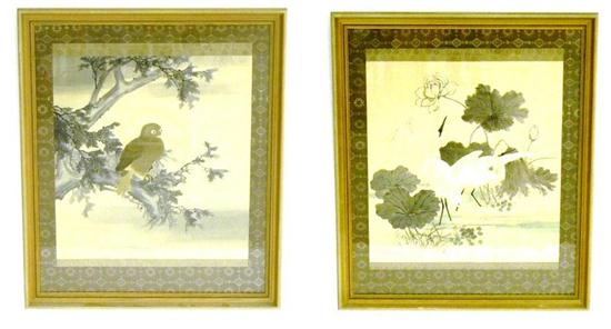 Appraisal: Pair of Japanese watercolor and embroidered pictures on silk one