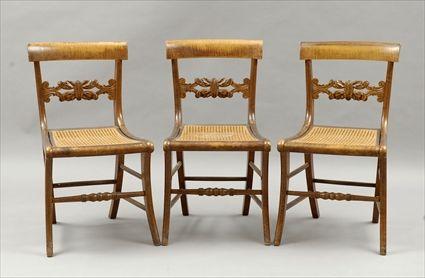 Appraisal: Three Late Federal Maple Klismos-Form Side Chairs with Cane Seats