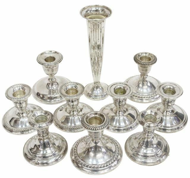 Appraisal: lot of American weighted sterling silver candleholders including pair Frank