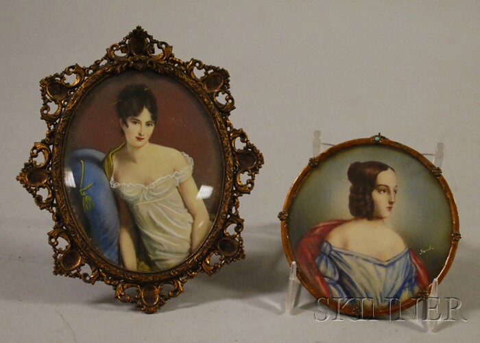 Appraisal: Two Framed Miniature Painted Portraits of Women on Ivory circular