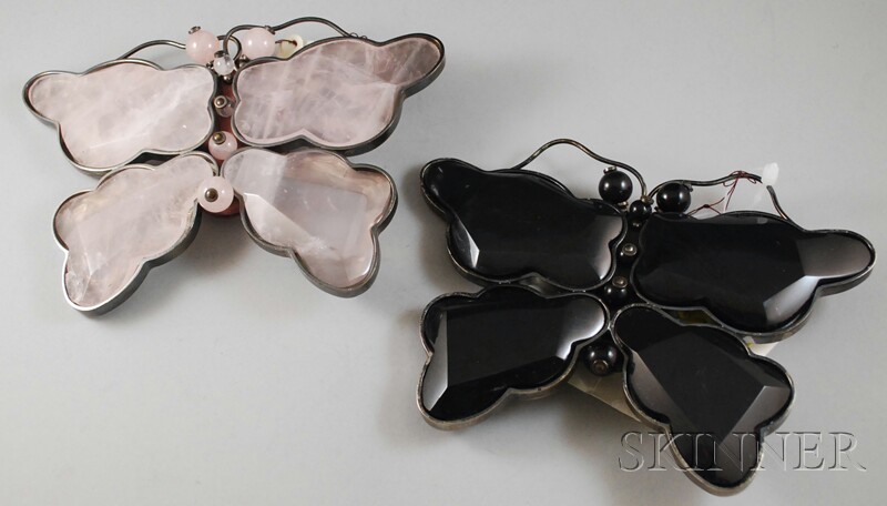 Appraisal: Two Large Armani Stone Metal and Leather Butterfly Brooches one