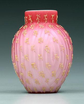 Appraisal: Mother-of-pearl coralene vase moir mother-of-pearl decoration with yellow seaweed coralene