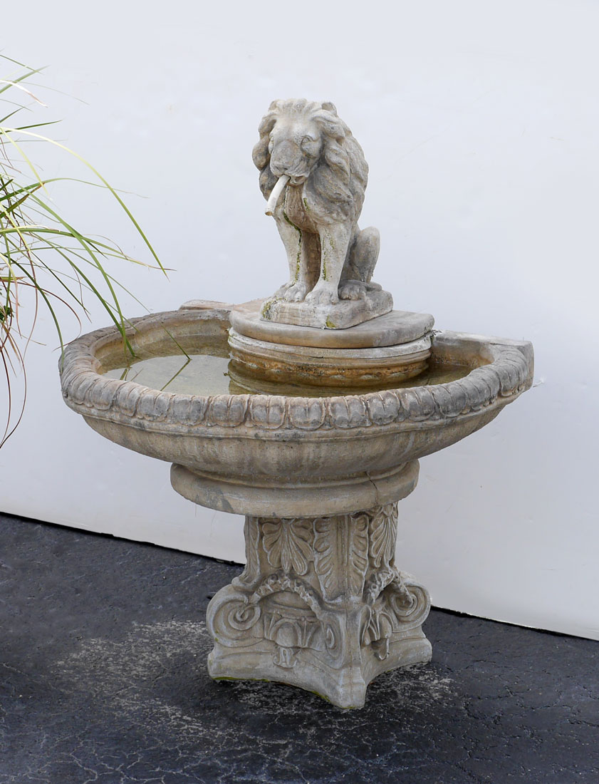 Appraisal: PIECE CONCRETE LION FOUNTAIN Cast concrete lion with spout in