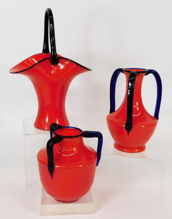 Appraisal: PC MICHAEL POLOWNY LOETZ TANGO GLASS RED VASES Austria Czechoslovakia