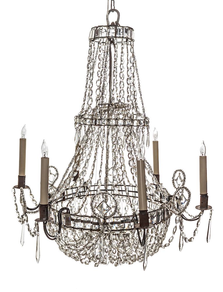 Appraisal: A Neoclassical Style Chandelier A Neoclassical Style Cut-Glass Eight-Light Chandelier