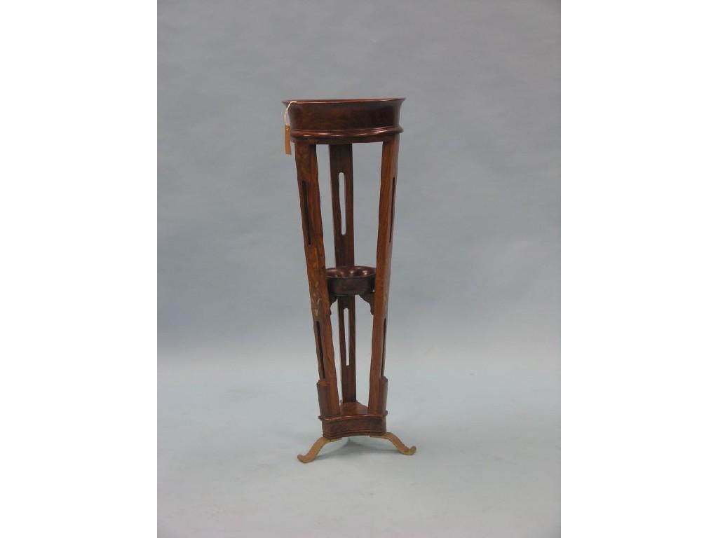 Appraisal: An inlaid hardwood plant stand dished circular top on tapering