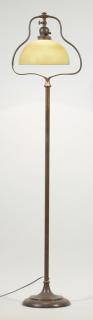 Appraisal: Handel Bronze Floor Lamp Mosserine Shade Handel bronze floor lamp