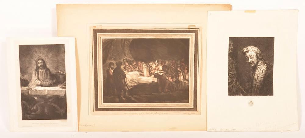 Appraisal: Three After Rembrandt Etchings Three Various After Rembrandt Etchings All