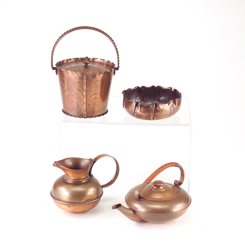 Appraisal: Four Craftsman copper pieces to include a lidded teapot a