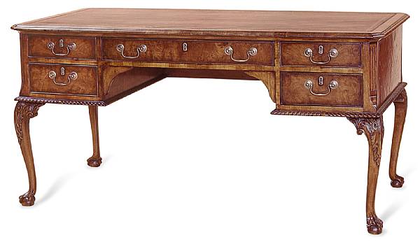 Appraisal: A Chippendale style burl walnut writing desk Fitted with five