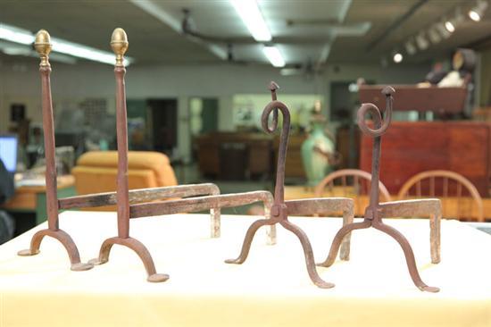 Appraisal: TWO PAIR OF ANDIRONS Both with penny feet one pair