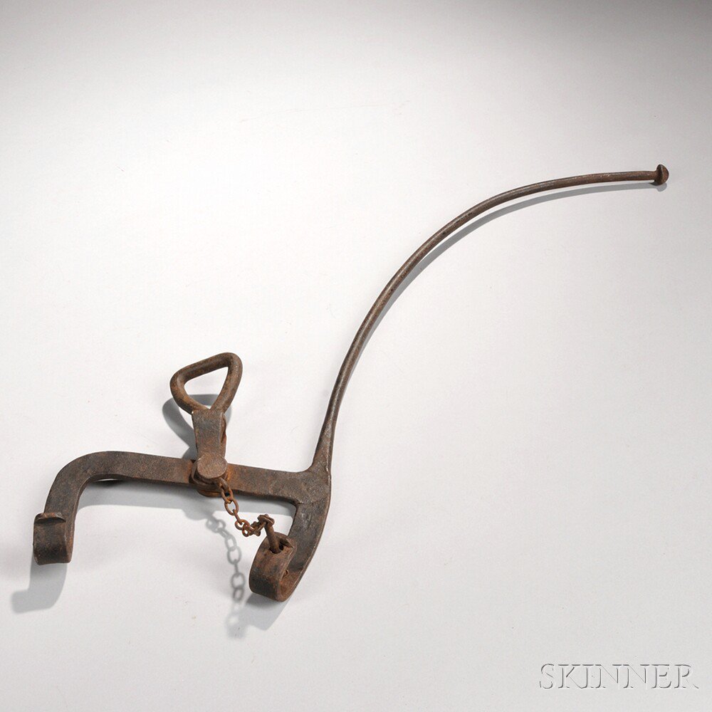 Appraisal: Wrought Iron Kettle Tilter America late th early th century