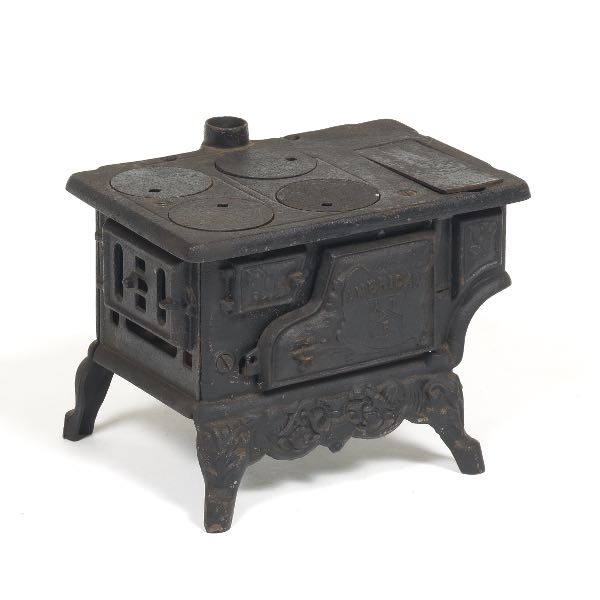 Appraisal: ANTIQUE AMERICAN ATF SALESMAN'S SAMPLE MINIATURE IRON STOVE WITH ACCESSORIES