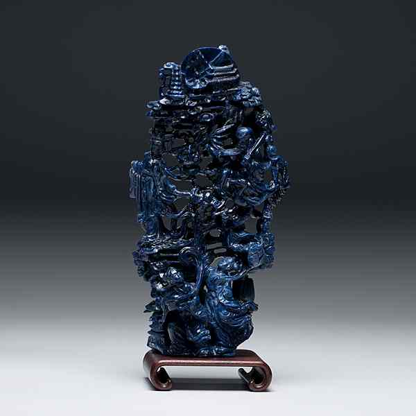 Appraisal: Chinese Blue Sodalite Figural Group Chinese An openwork carved figural