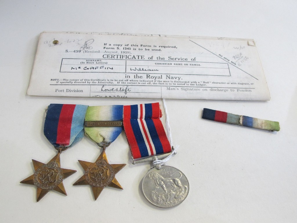 Appraisal: Lot comprising group of three WWII medals and stars and