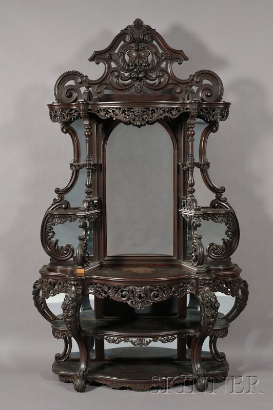 Appraisal: American Rococo Revival Carved Rosewood Etagere c possibly Alexander Roux