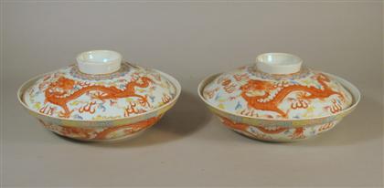 Appraisal: Large pair of Chinese famille rose and iron red 'dragon