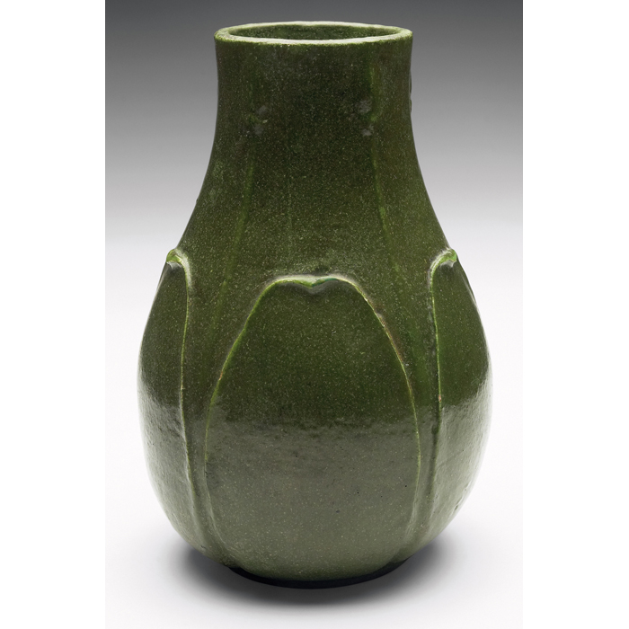 Appraisal: Grueby vase bulbous shape with carved leaves and buds covered