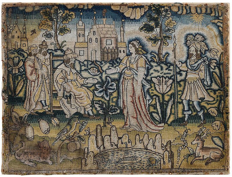 Appraisal: Charles II Silk Biblical Needlework British circa Esther and Ahasuerus