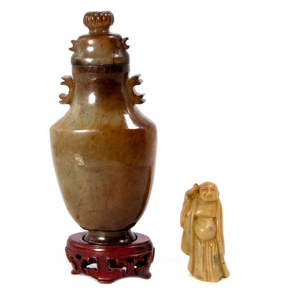 Appraisal: Chinese jade jar and Wiseman A Chinese jade lidded jar