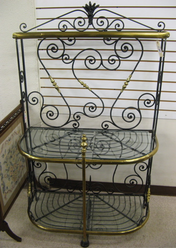 Appraisal: TWO-TIER BRASS AND WROUGHT IRON BAKER'S RACK French early th