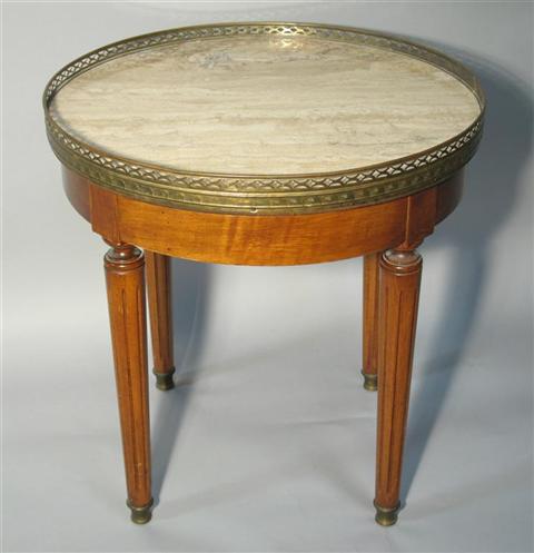 Appraisal: LOUIS XVI STYLE MARBLE TOP OCCASSIONAL TABLE the circular white