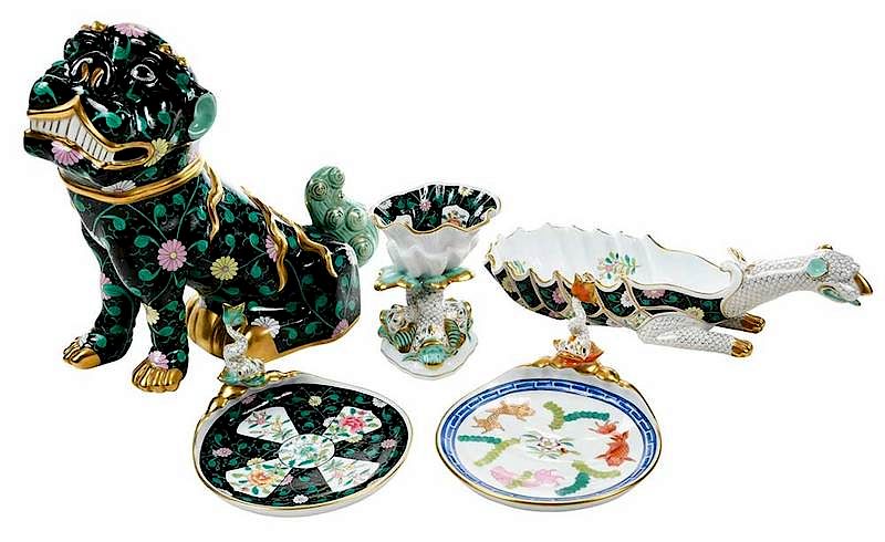 Appraisal: Five Herend Porcelain Black Dynasty Objects Hungarian late th century