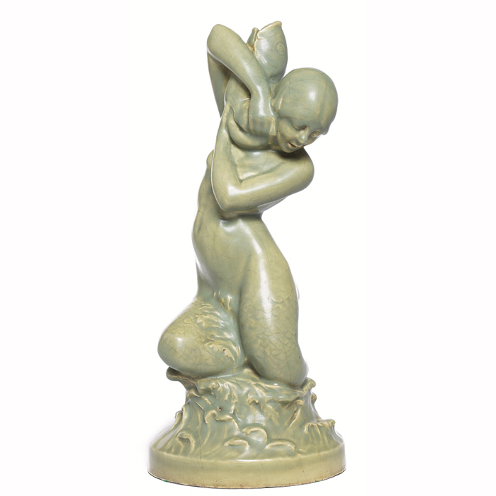 Appraisal: Rookwood Faience sculpture fountain mermaid holding a fish covered in