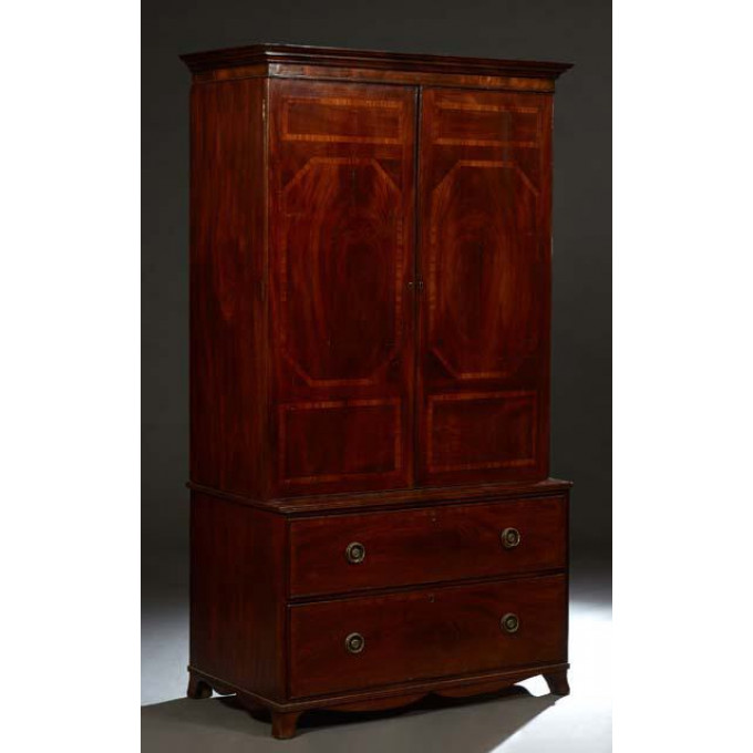 Appraisal: English Georgian Style Inlaid Mahogany Linen Press th c the