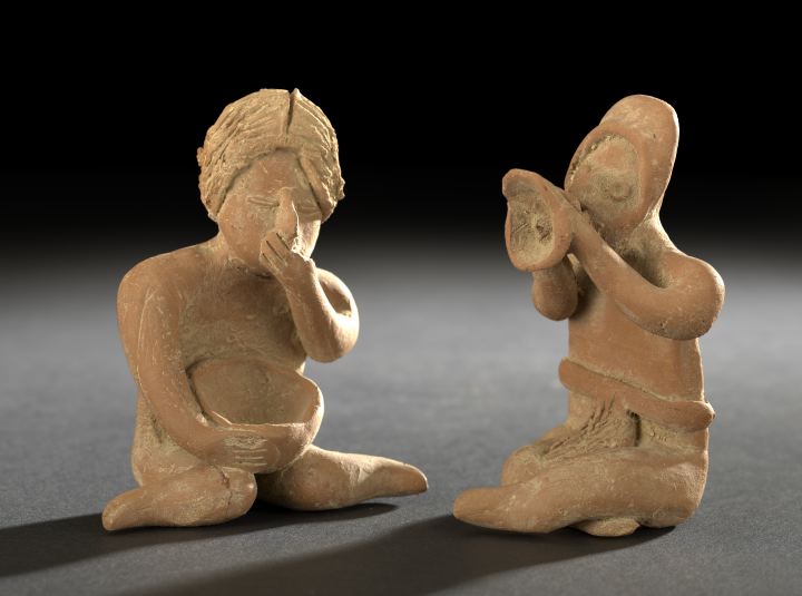 Appraisal: Two Pre-Columbian Terra Cotta Seated Figures B C - A