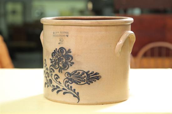 Appraisal: STONEWARE CROCK Barrel form with applied handles collared rim and