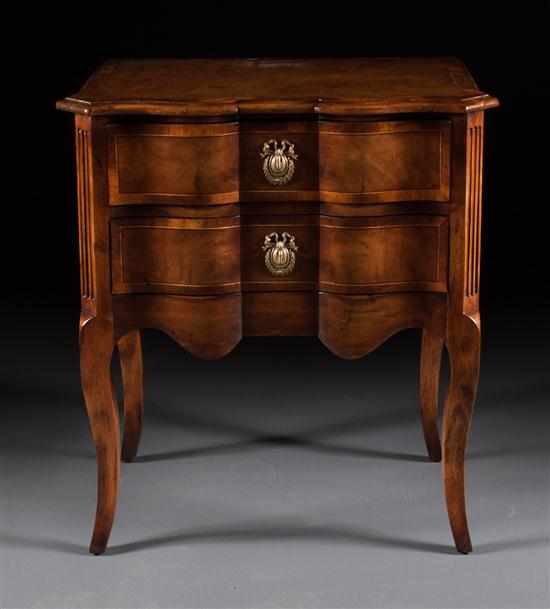 Appraisal: Contemporary Louis XV style banded walnut two-drawer commode John Richard