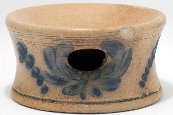 Appraisal: Stoneware spittoon with cobalt floral decoration th century MEASUREMENTS -