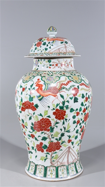 Appraisal: Large Chinese famille verte enameled porcelain covered vase with allover