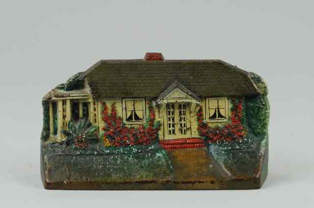 Appraisal: COTTAGE WITH CURTAINS DOORSTOP cJo path leading to red brick