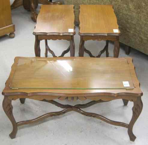 Appraisal: A SET OF THREE WALNUT LIVING ROOM TABLES American c