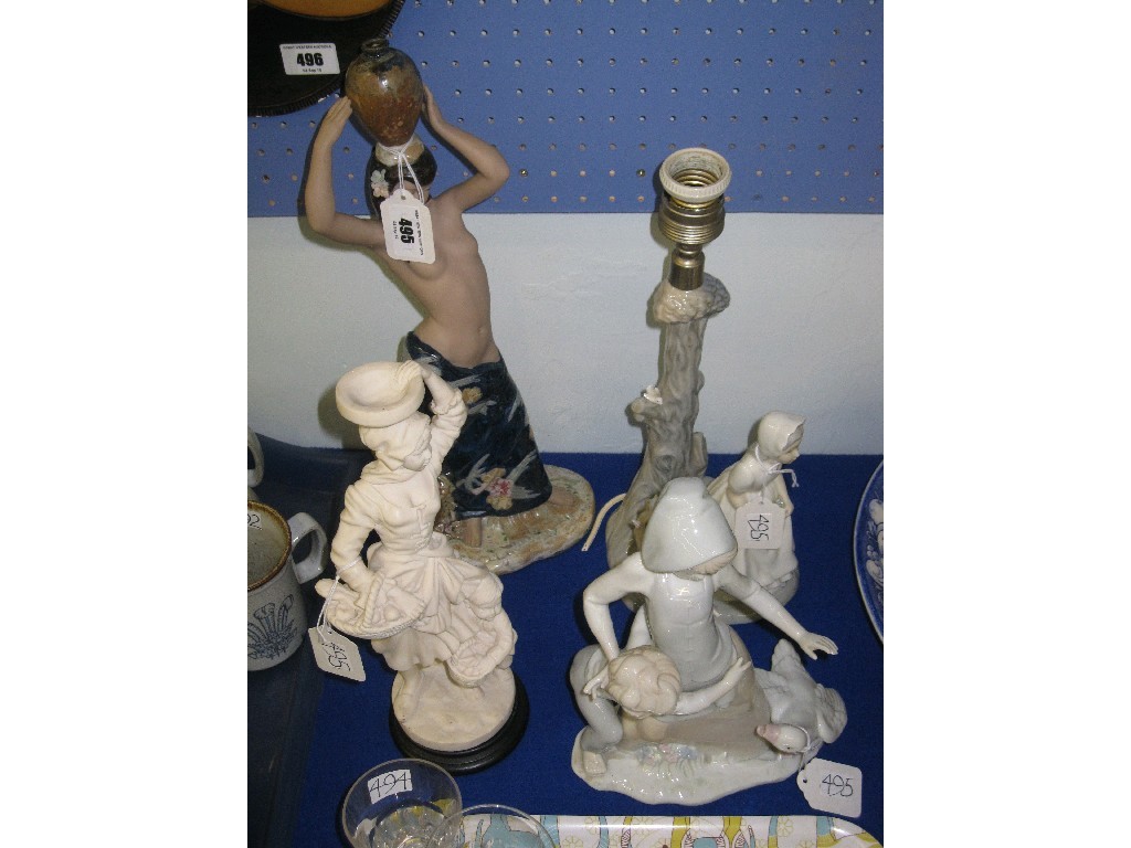 Appraisal: Lot comprising two Spanish figures one Spanish figural lamp and