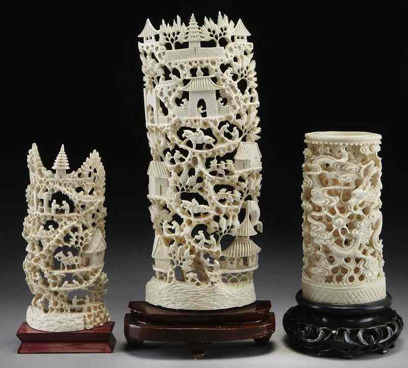 Appraisal: Pcs Chinese carved ivory depicting landscapes International buyers should note