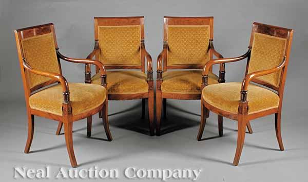 Appraisal: A Set of Four Charles X-Style Carved Mahogany Fauteuils square