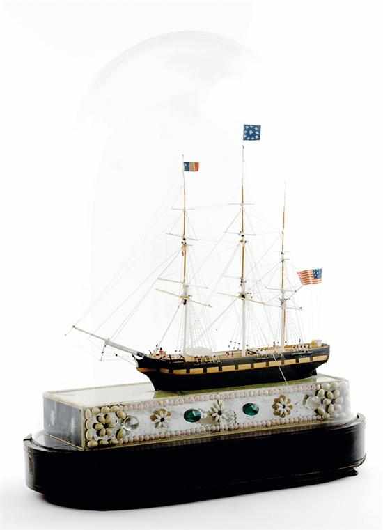 Appraisal: Victorian cased model of three-masted clipper ship th century painted