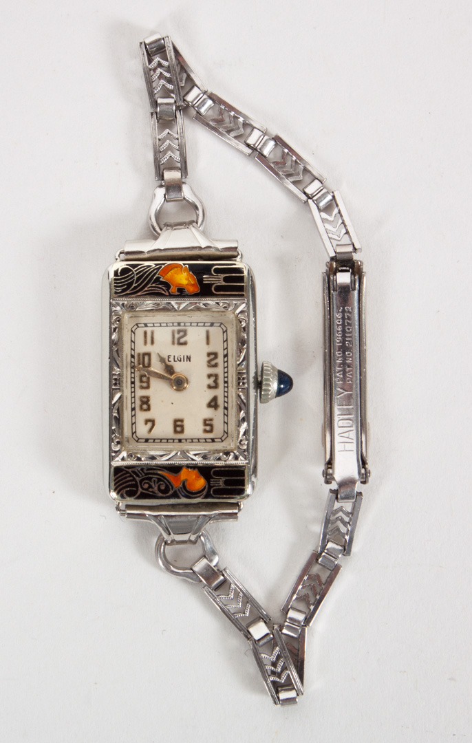 Appraisal: Elgin Art Deco Lady Tiger enameled gold watch K white