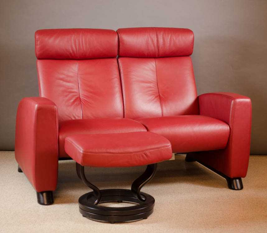 Appraisal: STRESSLESS DOUBLE RECLINER LEATHER LOVESEAT Arion model by Ekornes Furniture