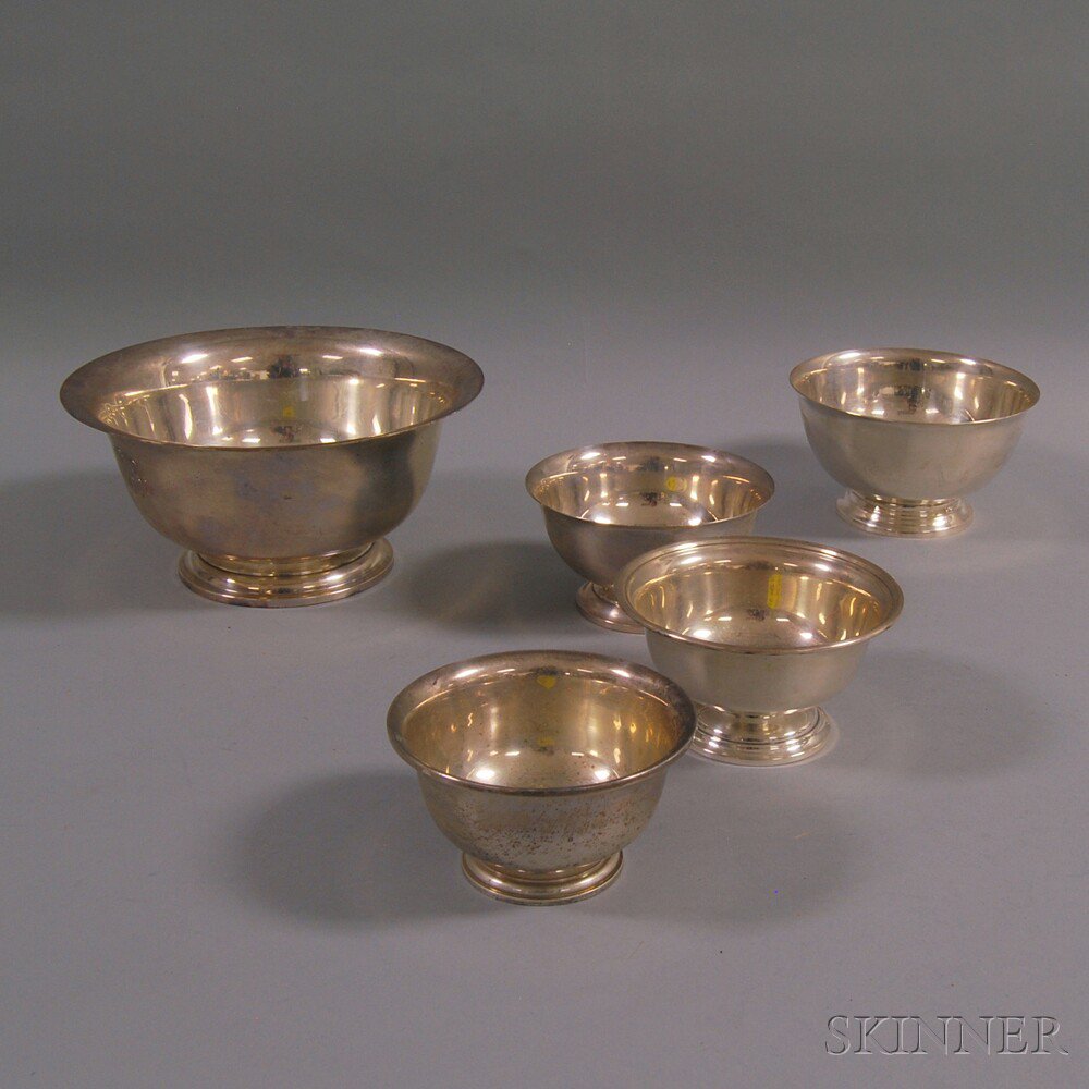 Appraisal: Five Graduated Sterling Silver Revere-type Bowls including two Richard Dimes